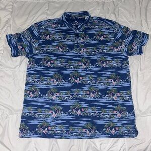 Tommy Bahama Mens Hula Girl Blue Pima Cotton Short Sleeve Polo Shirt XL Volcano